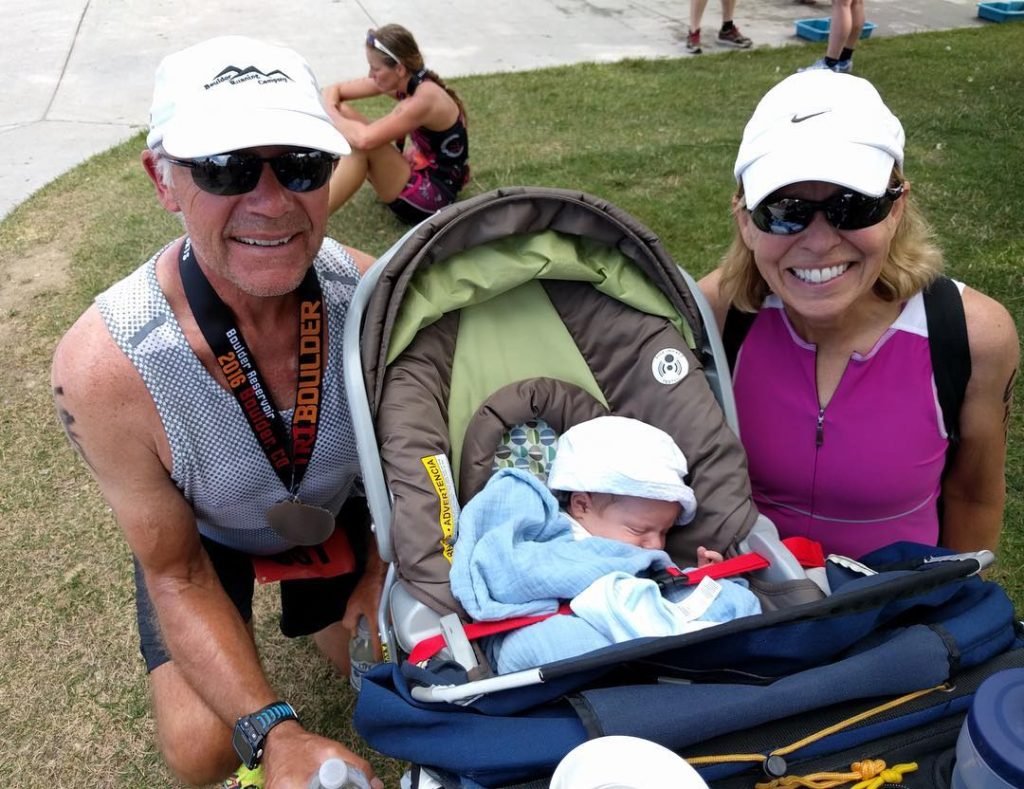 Cannon's first chance to cheer on Grandma and Grandpa at TriBoulder this morning. They did great, so much fun! #fitfam #cmcn